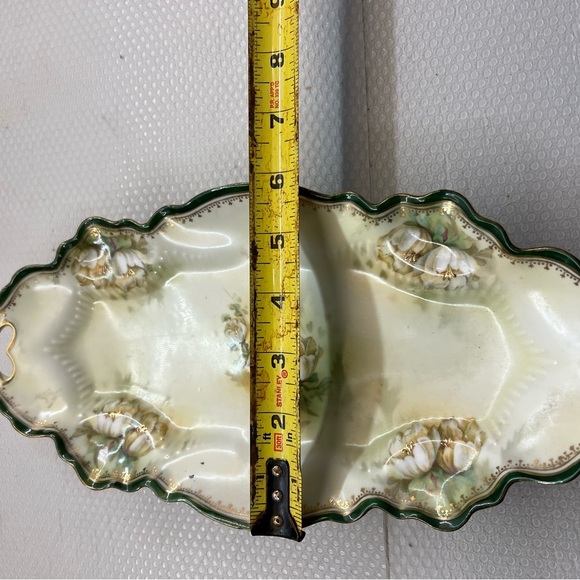 R S Prussia Handled Christmas Celery Serving Dish - Dogwood & White Lilies - Picture 7 of 8